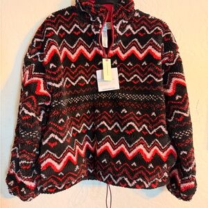 Beach Riot Red and Black Zigzag Teddy Jacket